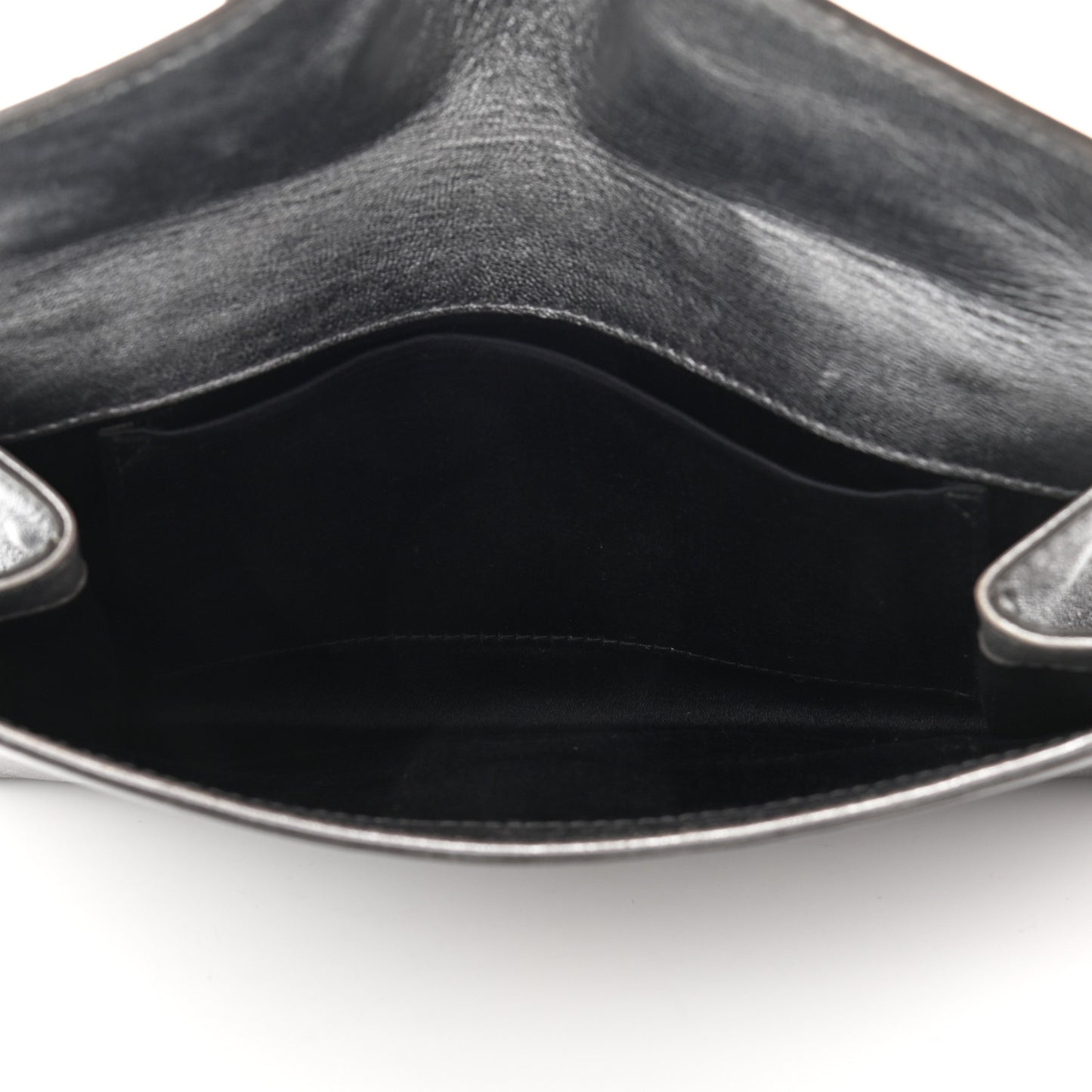 Metallic Calfskin Y-Mail Clutch Silver