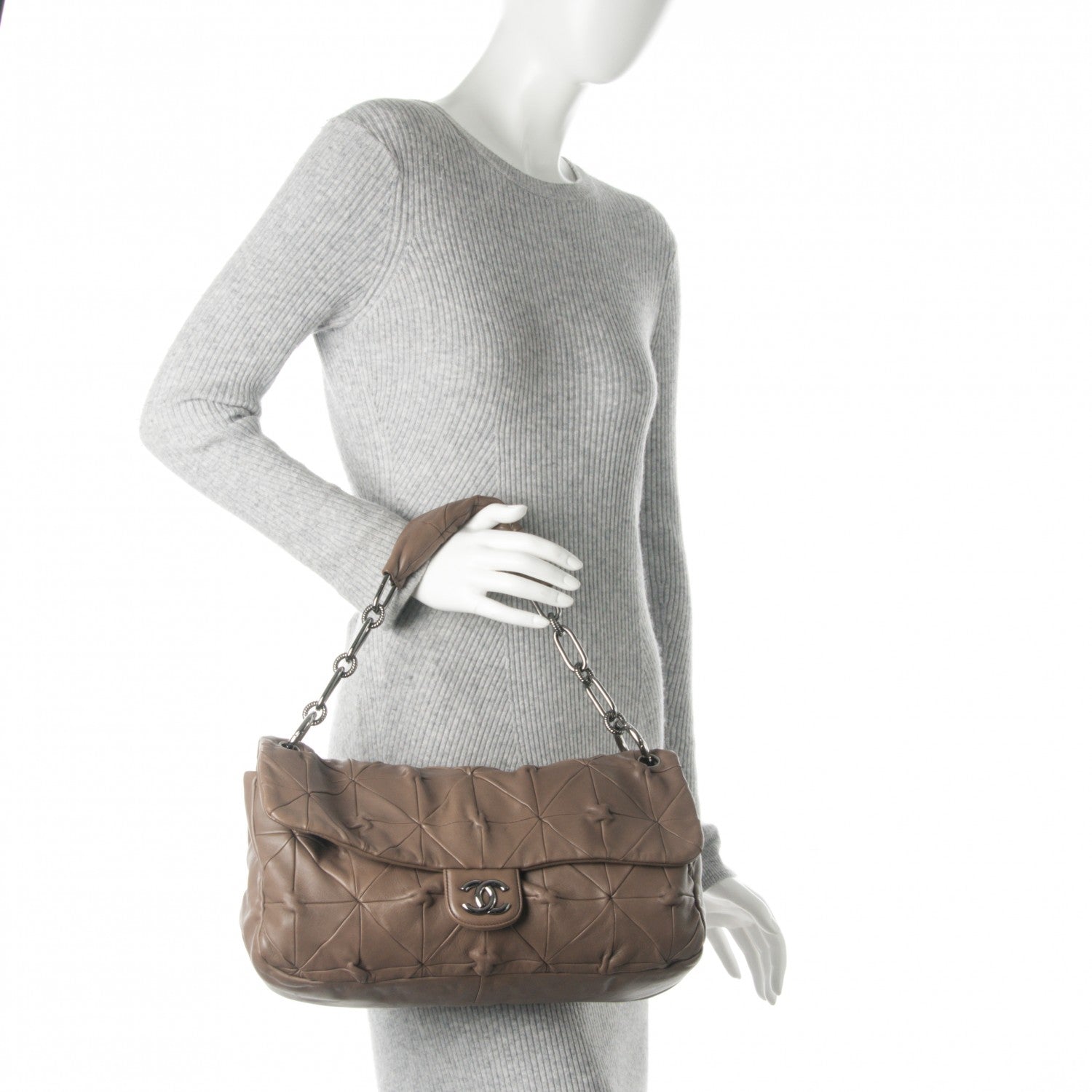 Chanel Lambskin Quilted Jumbo Origami Soft Squares Flap Khaki 2 of 7