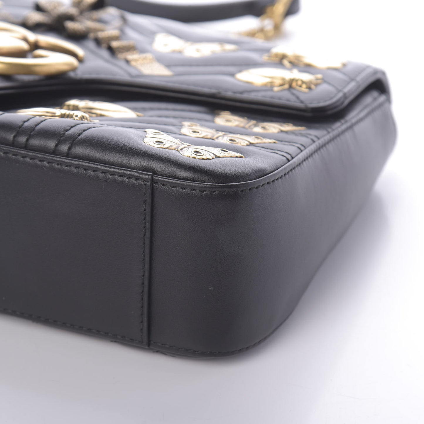 Calfskin Matelasse Animal Studs Medium GG Marmont Shoulder Bag Black