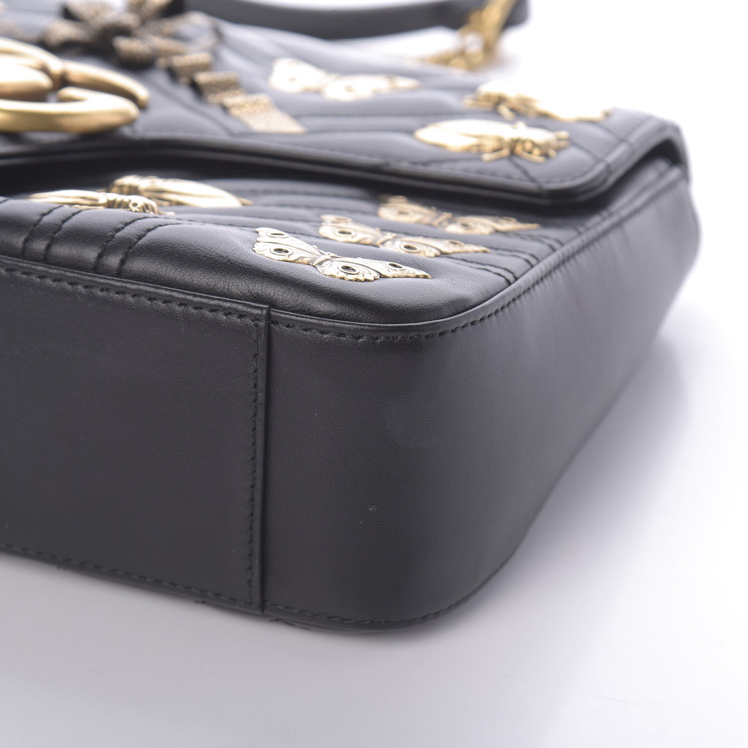 Gucci Calfskin Matelasse Animal Studs Medium GG Marmont Shoulder Bag Black 9 of 9