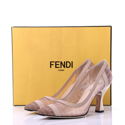 Fendi Technical Mesh Vitello Gommato FF Colibri 85mm Pumps 38 Rose Nudo 9 of 9