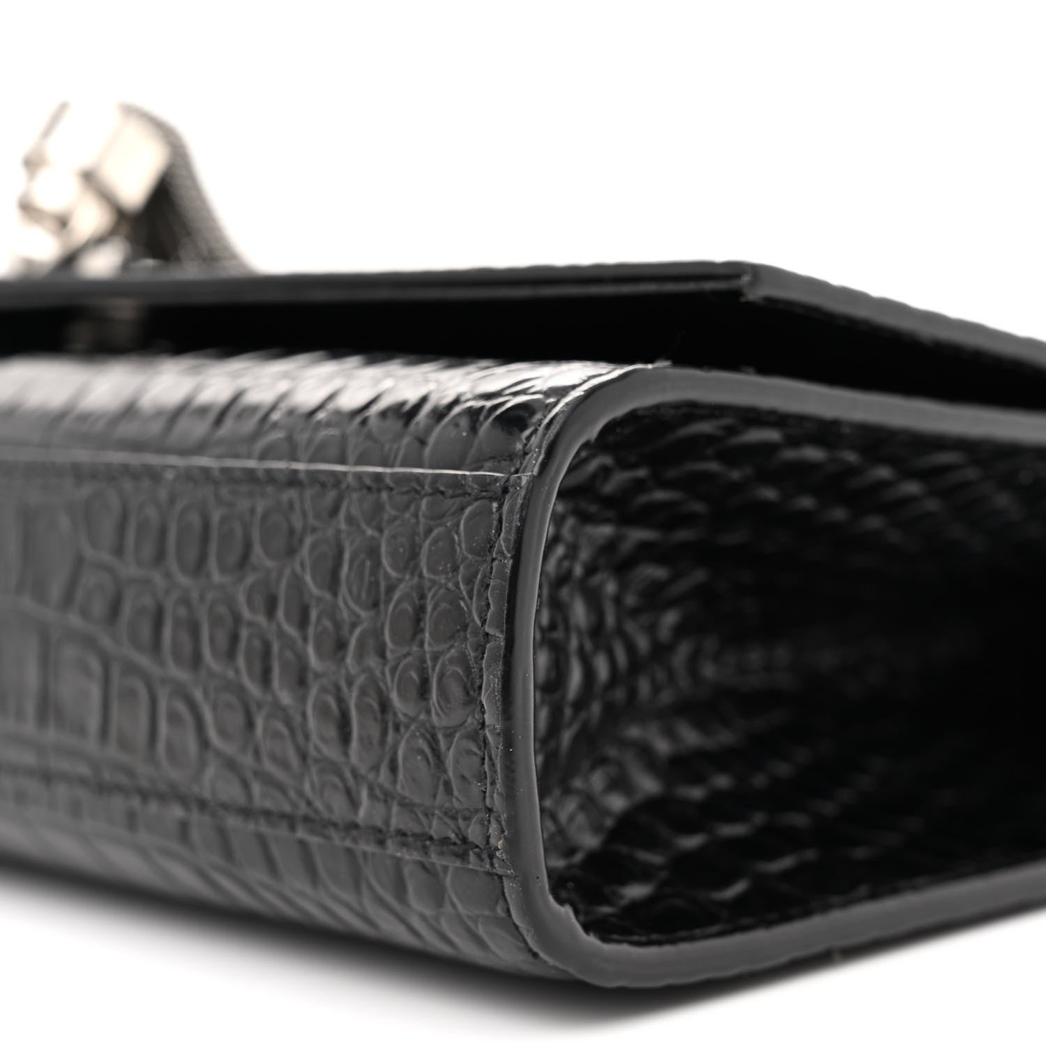 Saint Laurent Calfskin Crocodile Embossed Medium Classic Monogram Kate Tassel Satchel Black 10 of 12