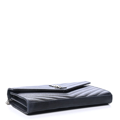 Saint Laurent Grain De Poudre Matelasse Chevron Monogram Chain Wallet Black 3 of 5