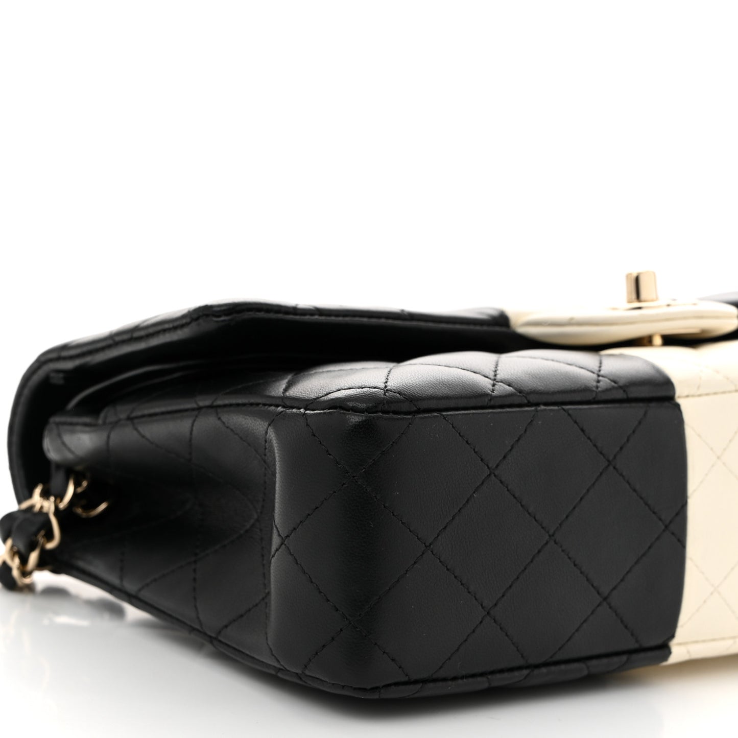 Lambskin Quilted Medium Double Flap Black White
