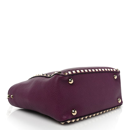 Valentino Garavani Pebbled Calfskin Small Rockstud Tote Grape 4 of 8