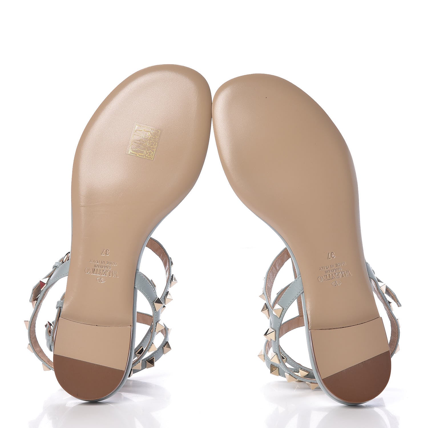 Valentino Garavani Nappa Rockstud Ankle Wrap Flat Thong Sandals 37 Celadon 5 of 9