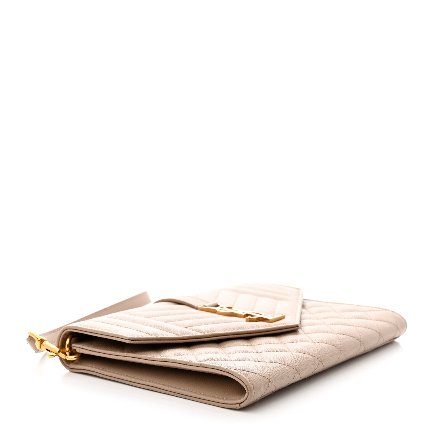 Saint Laurent Grain De Poudre Textured Mixed Matelasse Triquilt Monogram Clutch Dark Beige 4 of 7