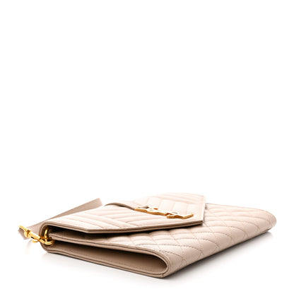 Saint Laurent Grain De Poudre Textured Mixed Matelasse Triquilt Monogram Clutch Dark Beige 4 of 7