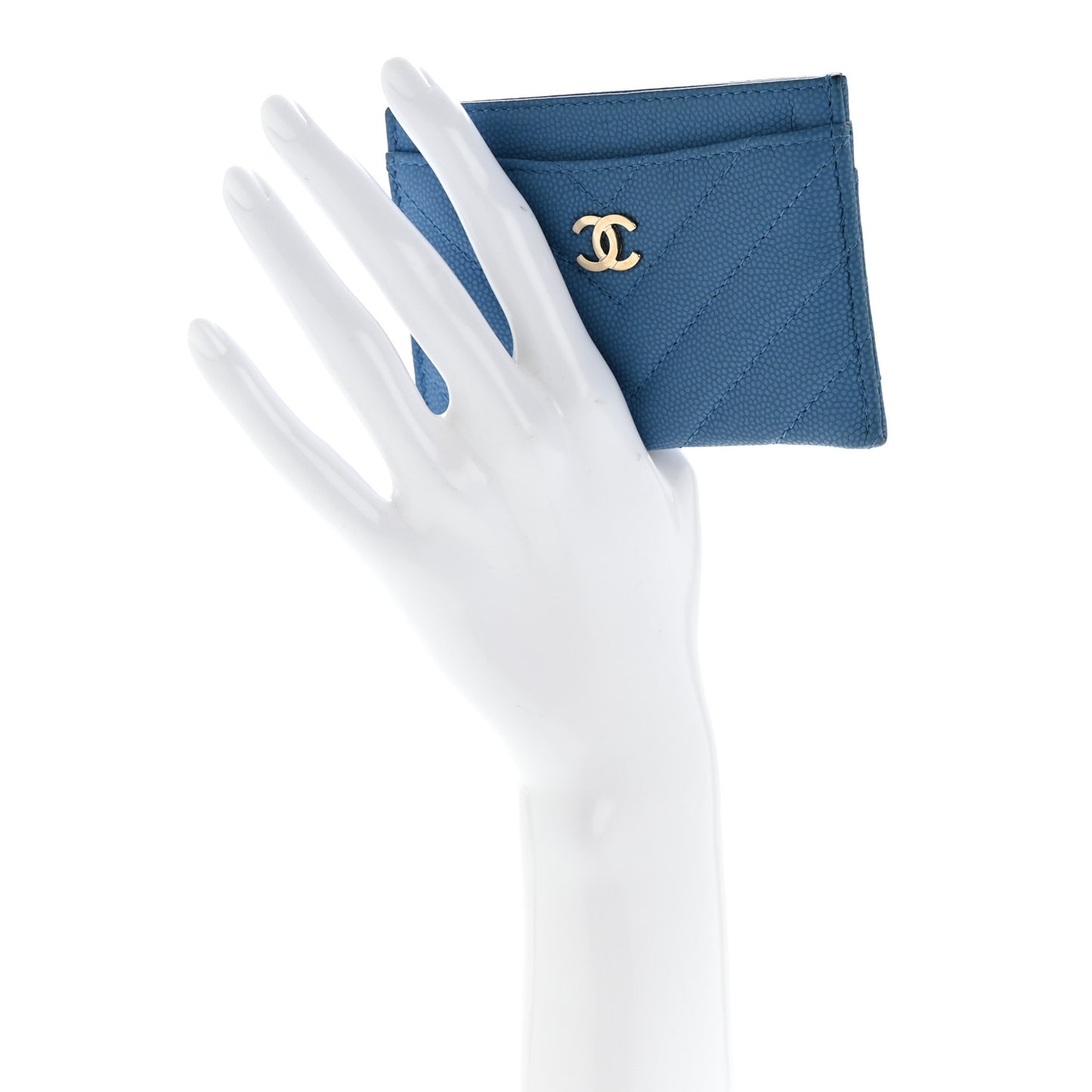 Caviar Chevron Quilted Card Holder Blue