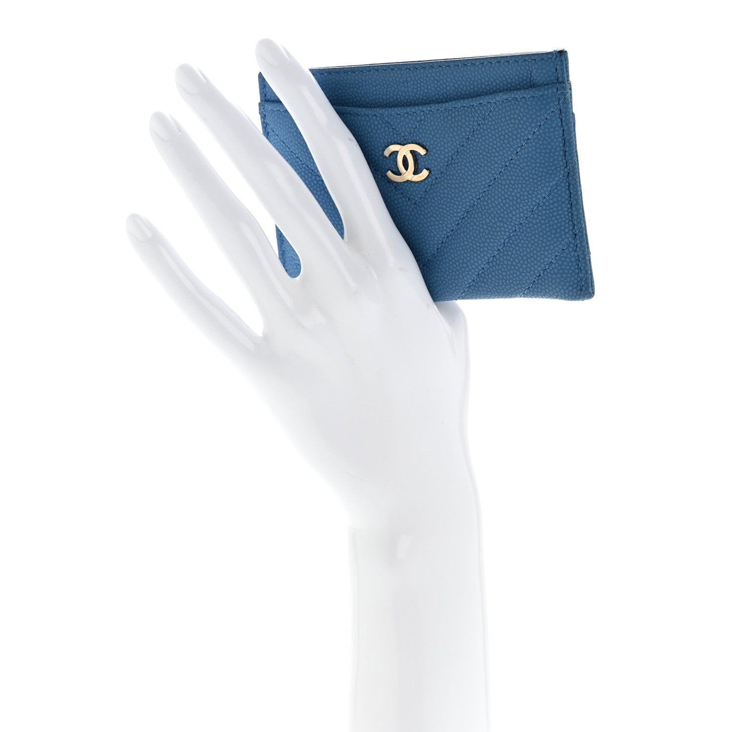 Chanel Caviar Chevron Quilted Card Holder Blue 2 of 12