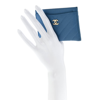Chanel Caviar Chevron Quilted Card Holder Blue 2 of 12