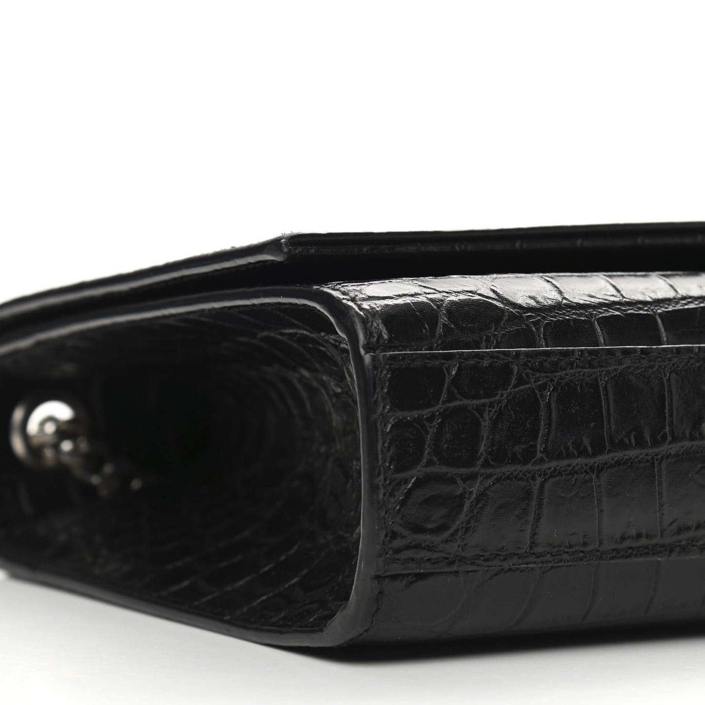 Calfskin Crocodile Embossed Medium Classic Monogram Kate Tassel Satchel Black