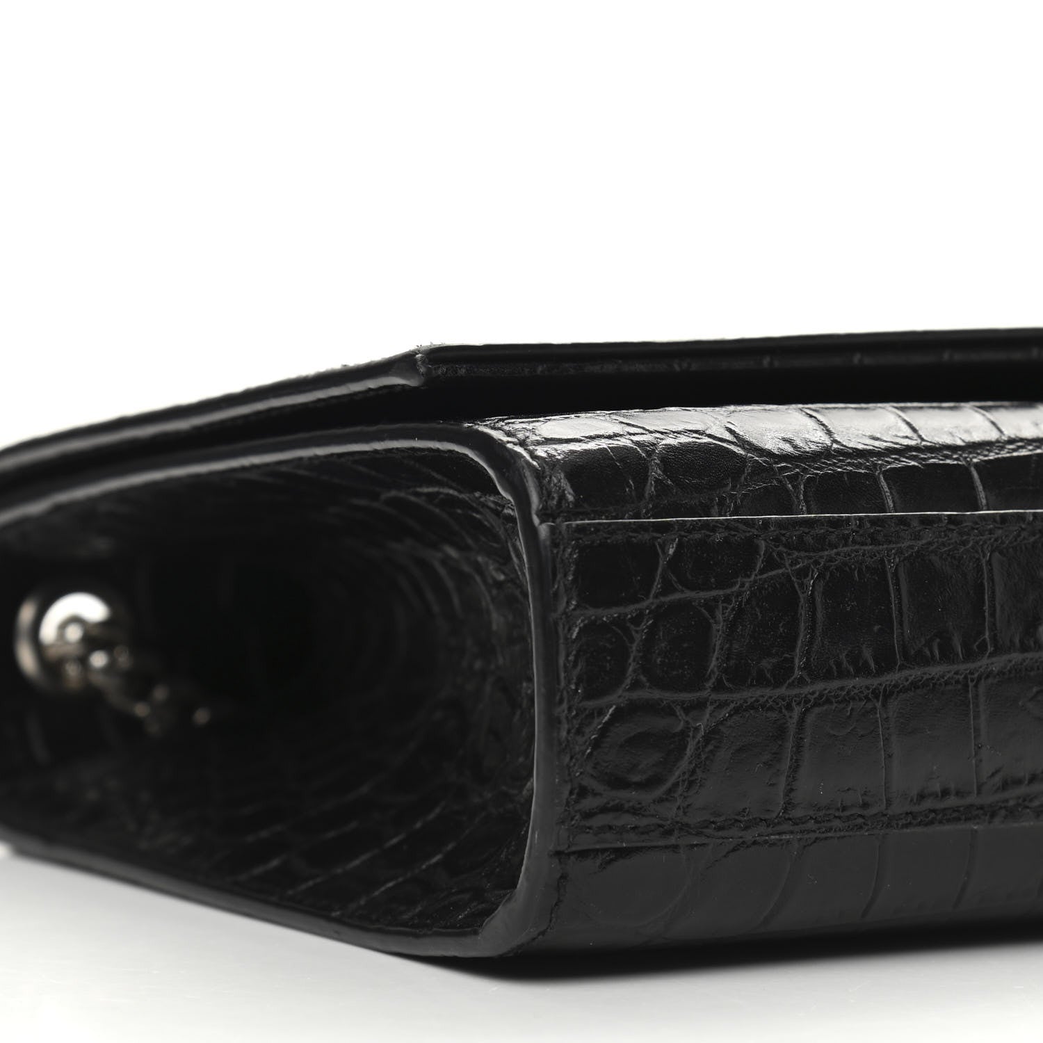 Saint Laurent Calfskin Crocodile Embossed Medium Classic Monogram Kate Tassel Satchel Black 8 of 10