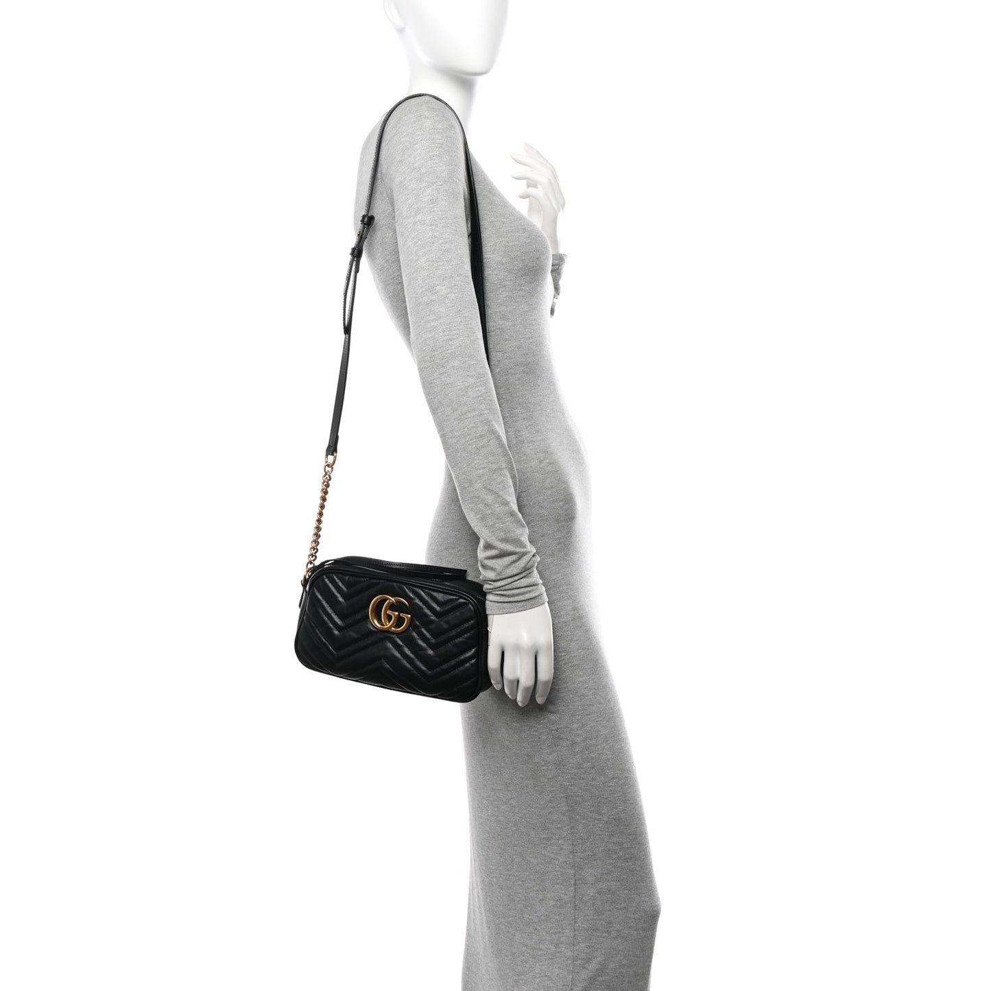 Calfskin Matelasse Small GG Marmont Chain Shoulder Bag Black