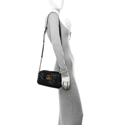Gucci Calfskin Matelasse Small GG Marmont Chain Shoulder Bag Black 2 of 15