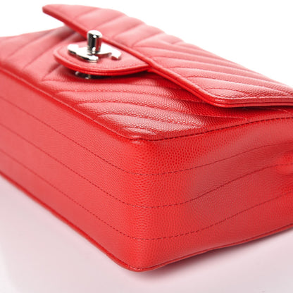 Chanel Caviar Chevron Quilted Mini Rectangular Flap Red 11 of 12