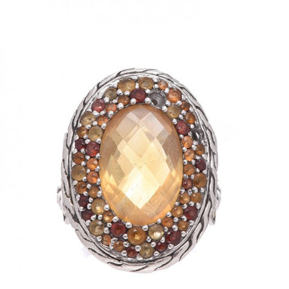 John Hardy Sterling Silver 18K Yellow Gold Citrine Garnet Batu Kawung Oval Ring 58 8.25 1 of 7