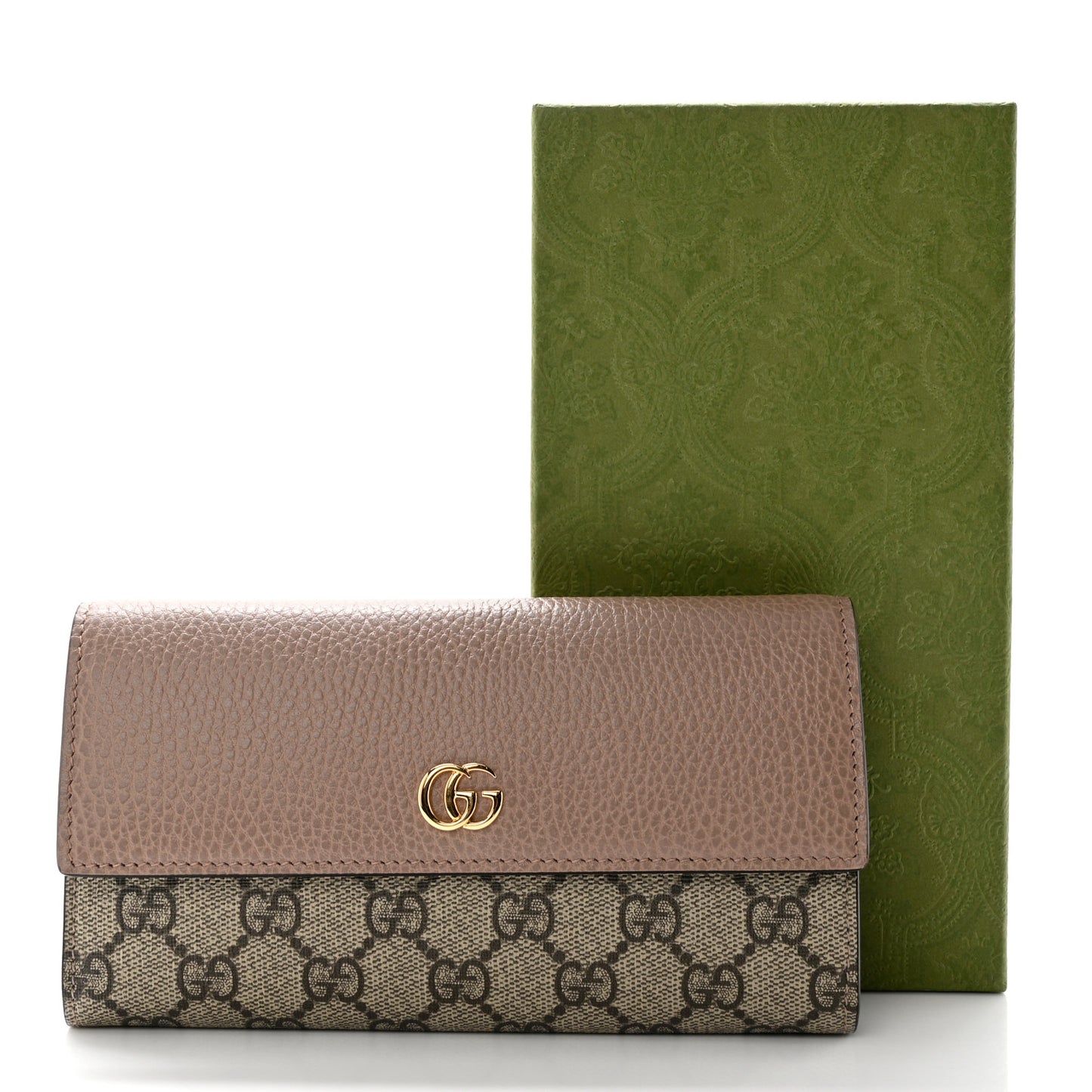 Dollar Calfskin GG Supreme Monogram GG Marmont Continental Wallet Porcelain Rose Beige Ebony