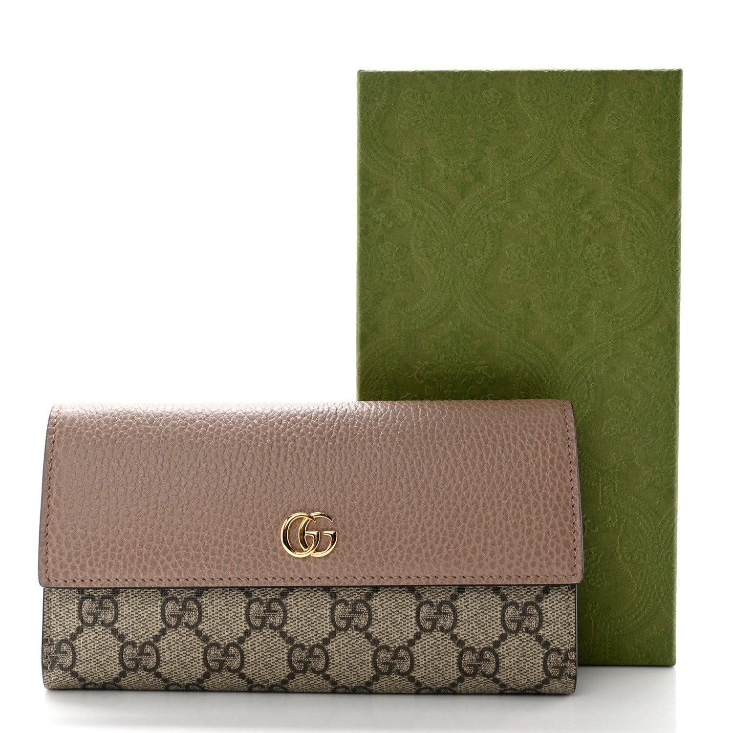 Gucci Dollar Calfskin GG Supreme Monogram GG Marmont Continental Wallet Porcelain Rose Beige Ebony 9 of 9