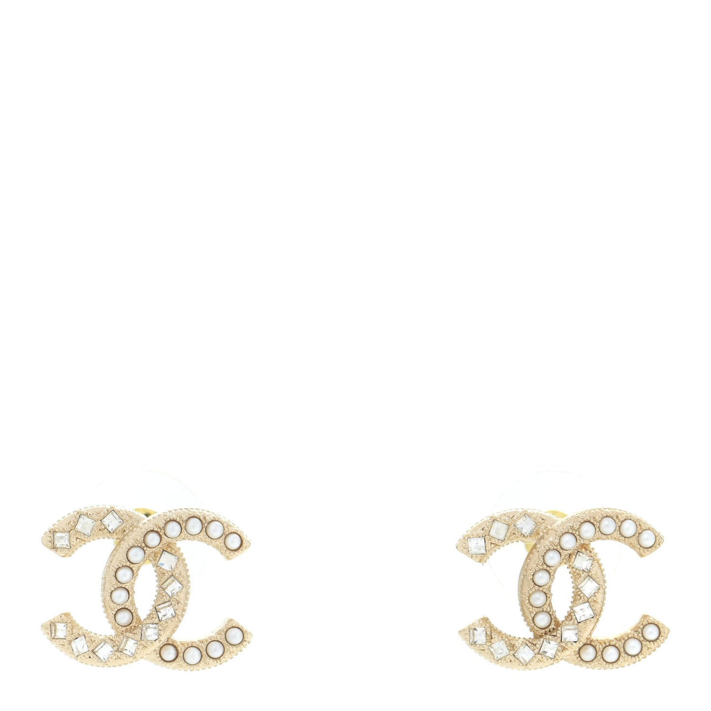 Pearl Crystal CC Earrings Gold