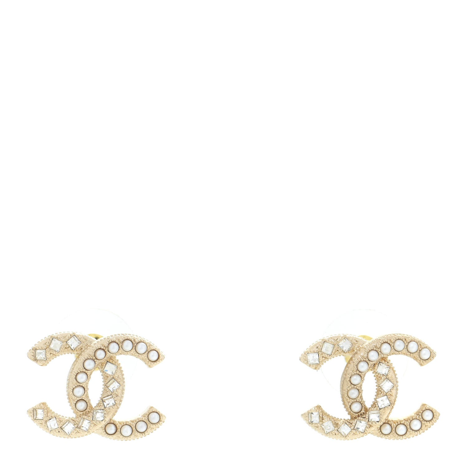 Chanel Pearl Crystal CC Earrings Gold 1 of 5