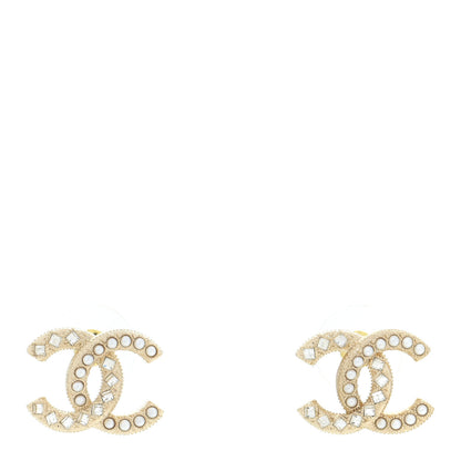Chanel Pearl Crystal CC Earrings Gold 1 of 5