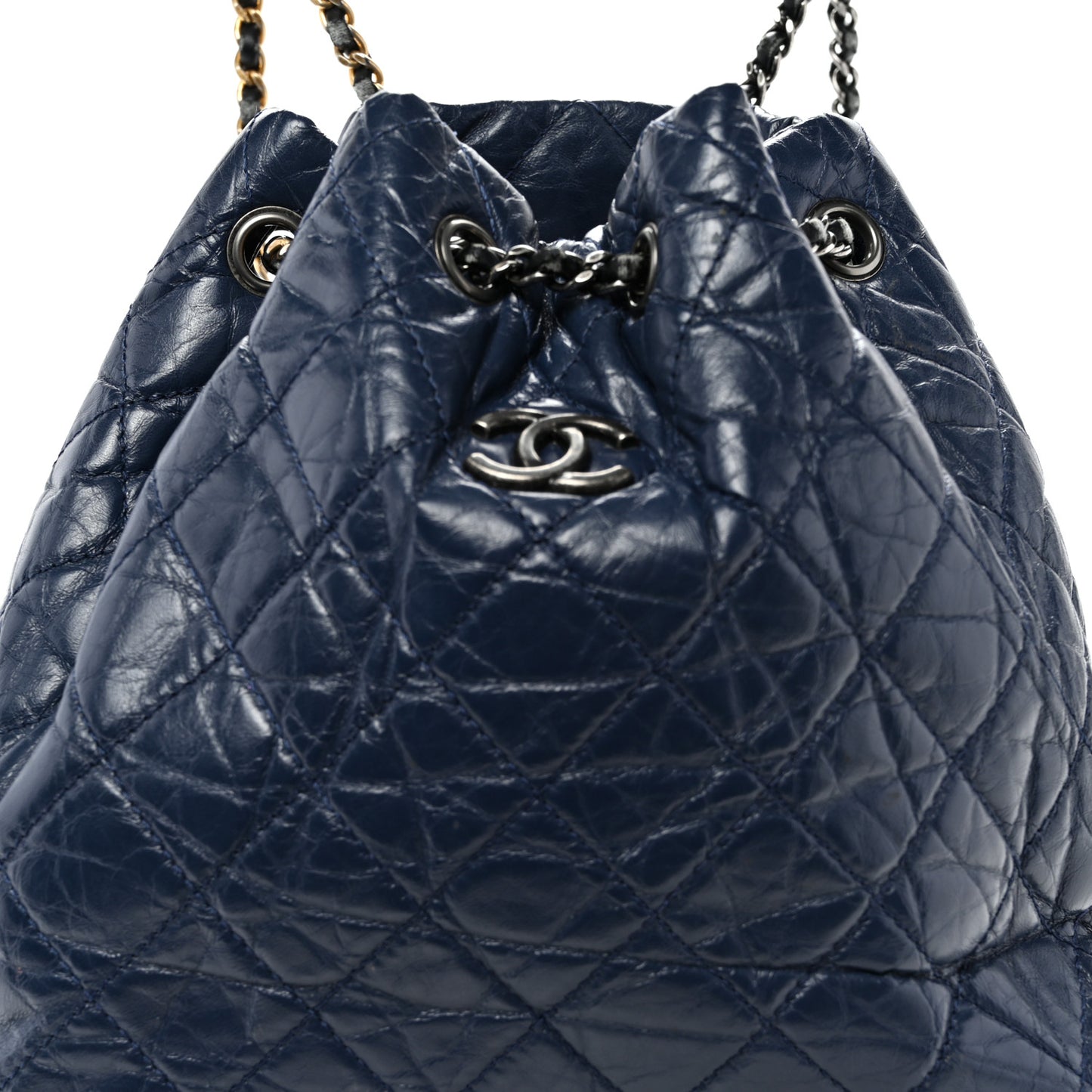 Aged Calfskin Quilted Gabrielle Backpack Navy Black