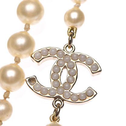 Chanel Graduated Pearl Crystal CC Long Necklace Light Gold 5 of 9
