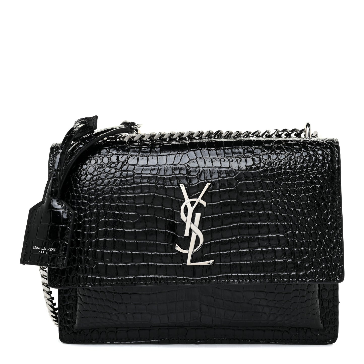 Calfskin Crocodile Embossed Medium Monogram Sunset Black