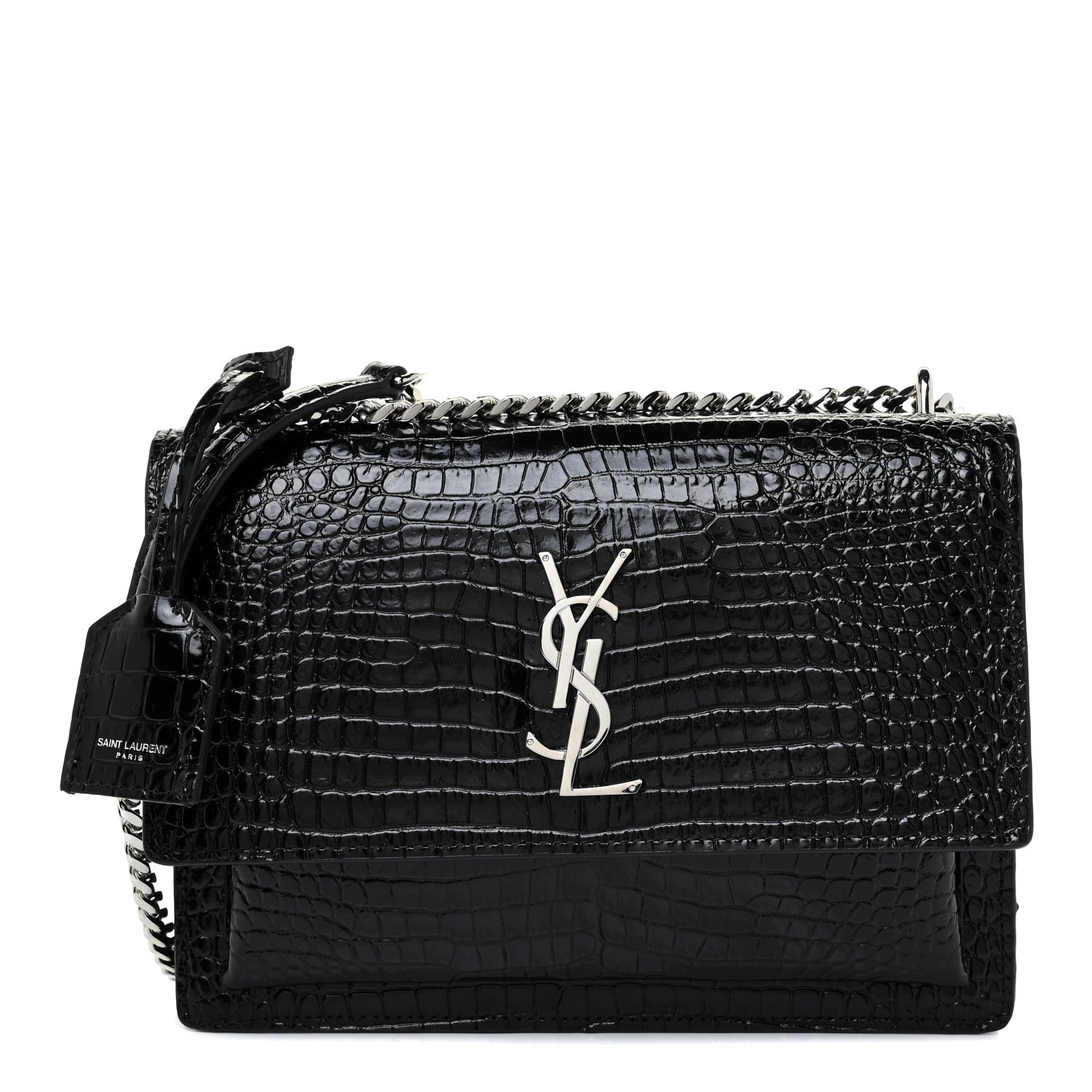Saint Laurent Calfskin Crocodile Embossed Medium Monogram Sunset Black 1 of 16