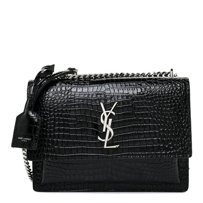 Saint Laurent Calfskin Crocodile Embossed Medium Monogram Sunset Black 1 of 16