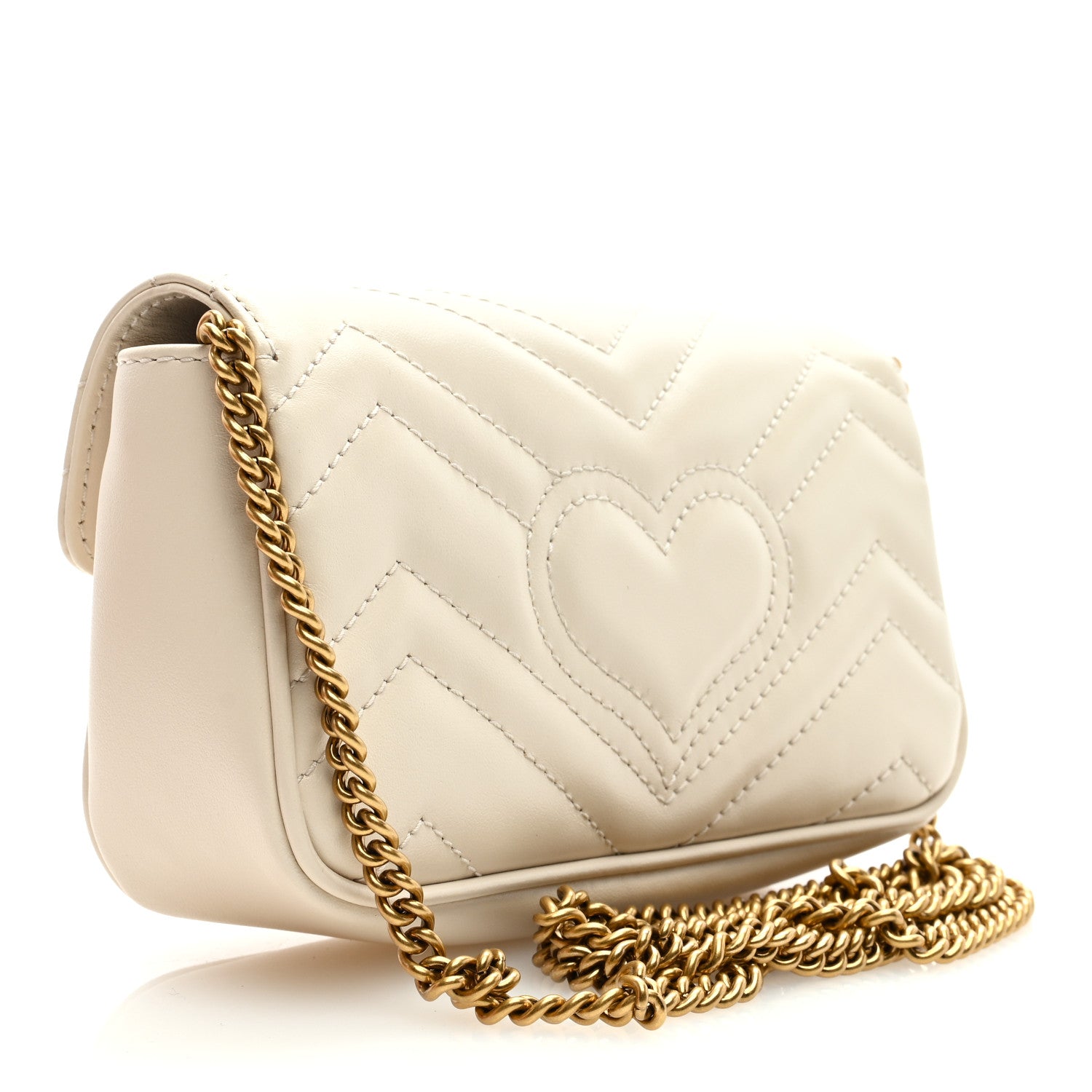 Gucci Calfskin Matelasse Super Mini GG Marmont Shoulder Bag White 3 of 8