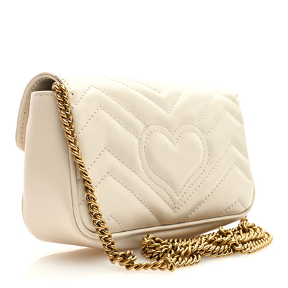 Gucci Calfskin Matelasse Super Mini GG Marmont Shoulder Bag White 3 of 8