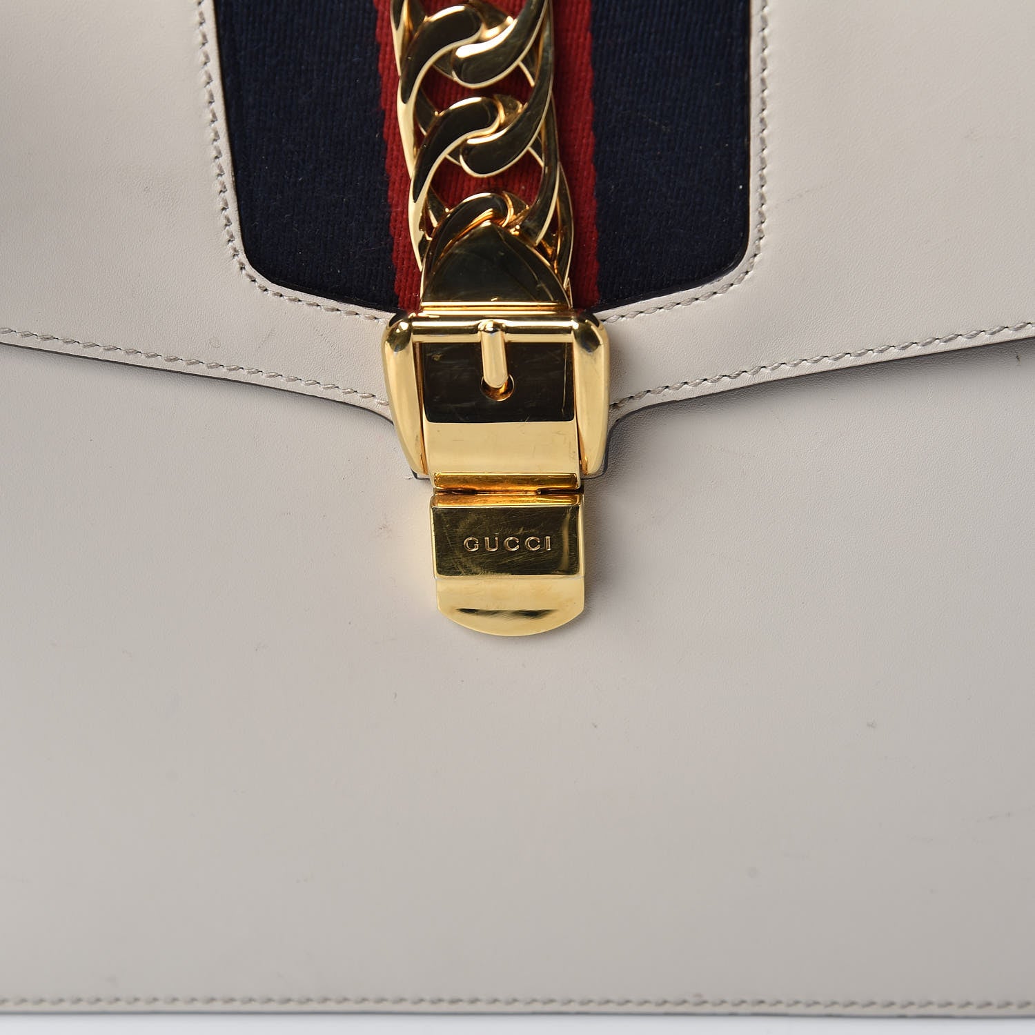 Gucci Calfskin Web Medium Sylvie Top Handle Bag White 13 of 20