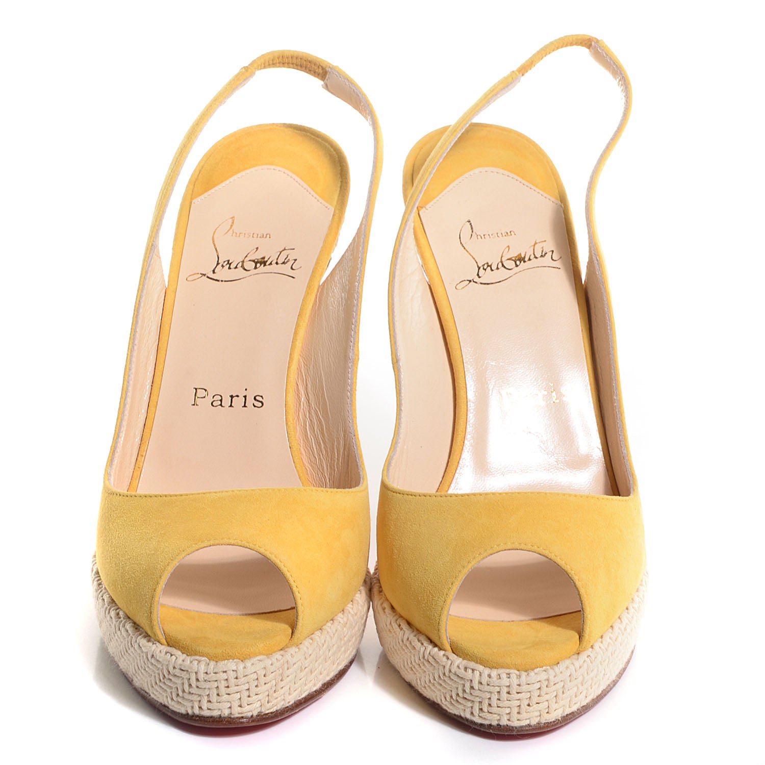 Christian Louboutin Suede YoYo Zeppa 120 Platform Slingback Peep Toe Pumps 37.5 Yellow 2 of 7