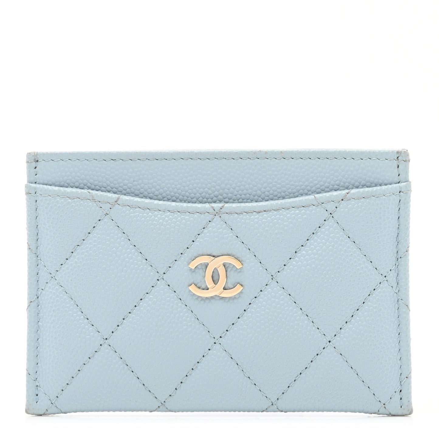 Caviar Quilted Card Holder Light Blue