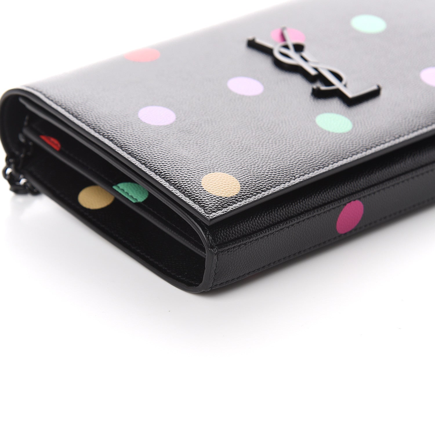 Saint Laurent Grain De Poudre Monogram Chain Wallet Black Confetti 6 of 7