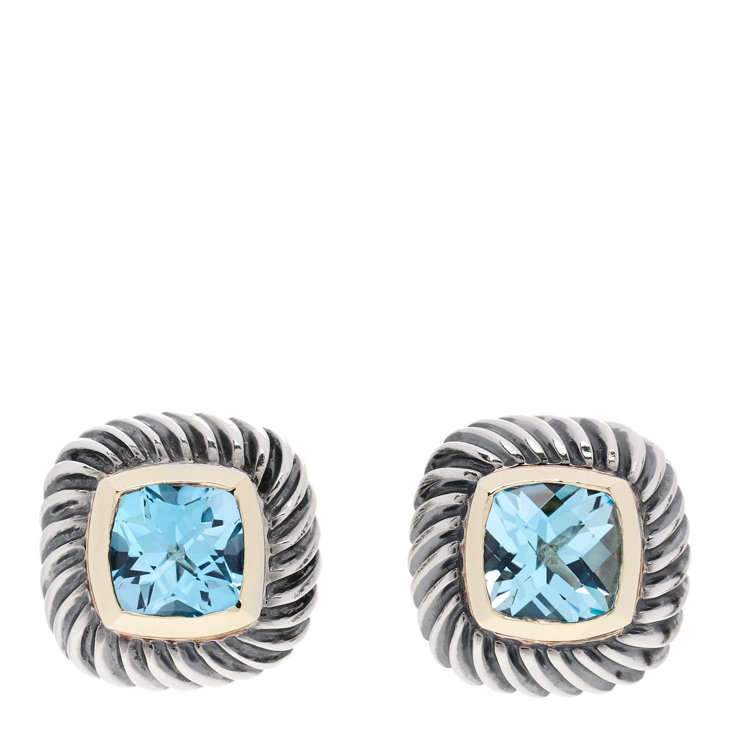 Sterling Silver 14K Yellow Gold Blue Topaz 7mm Albion Earrings