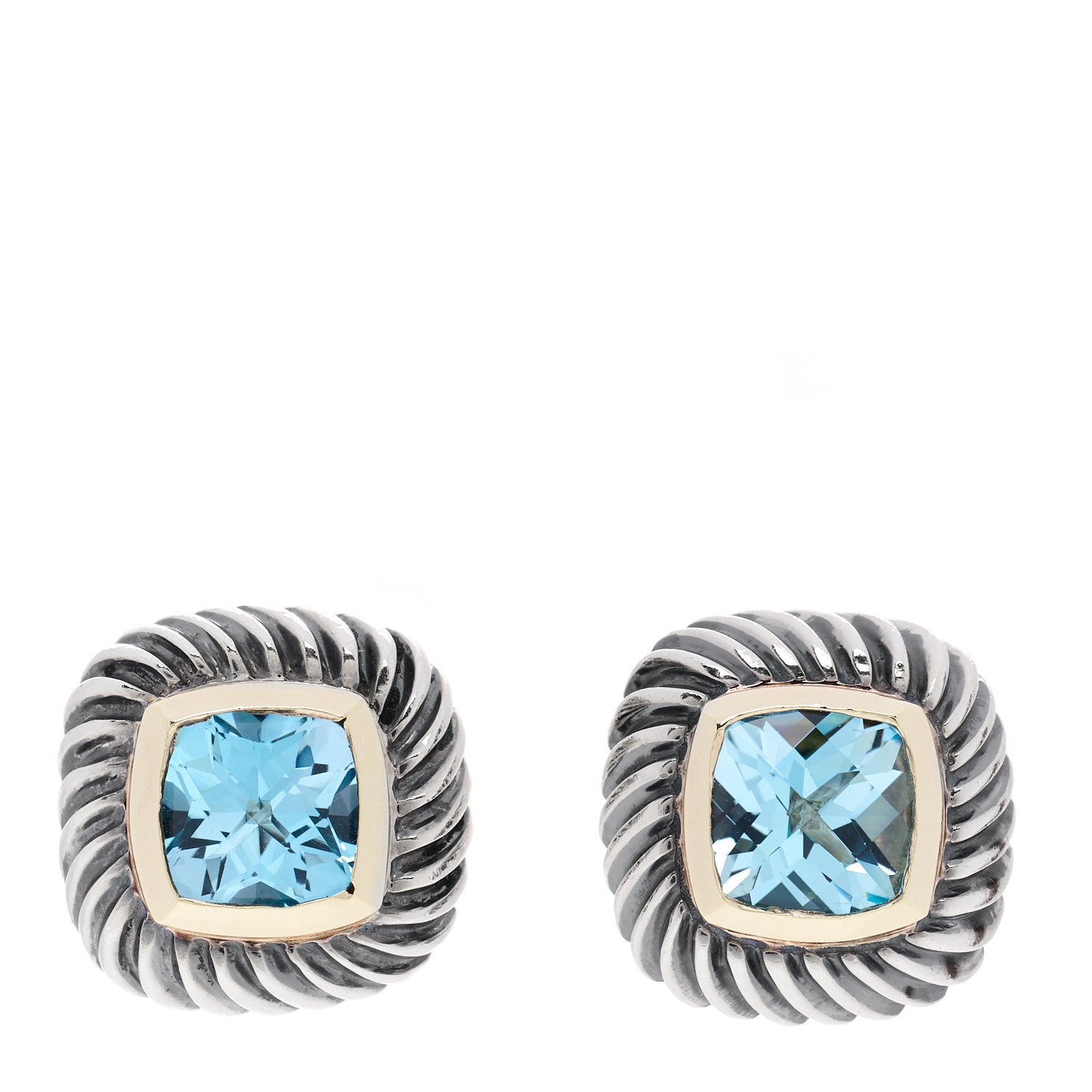 David Yurman Sterling Silver 14K Yellow Gold Blue Topaz 7mm Albion Earrings 1 of 4