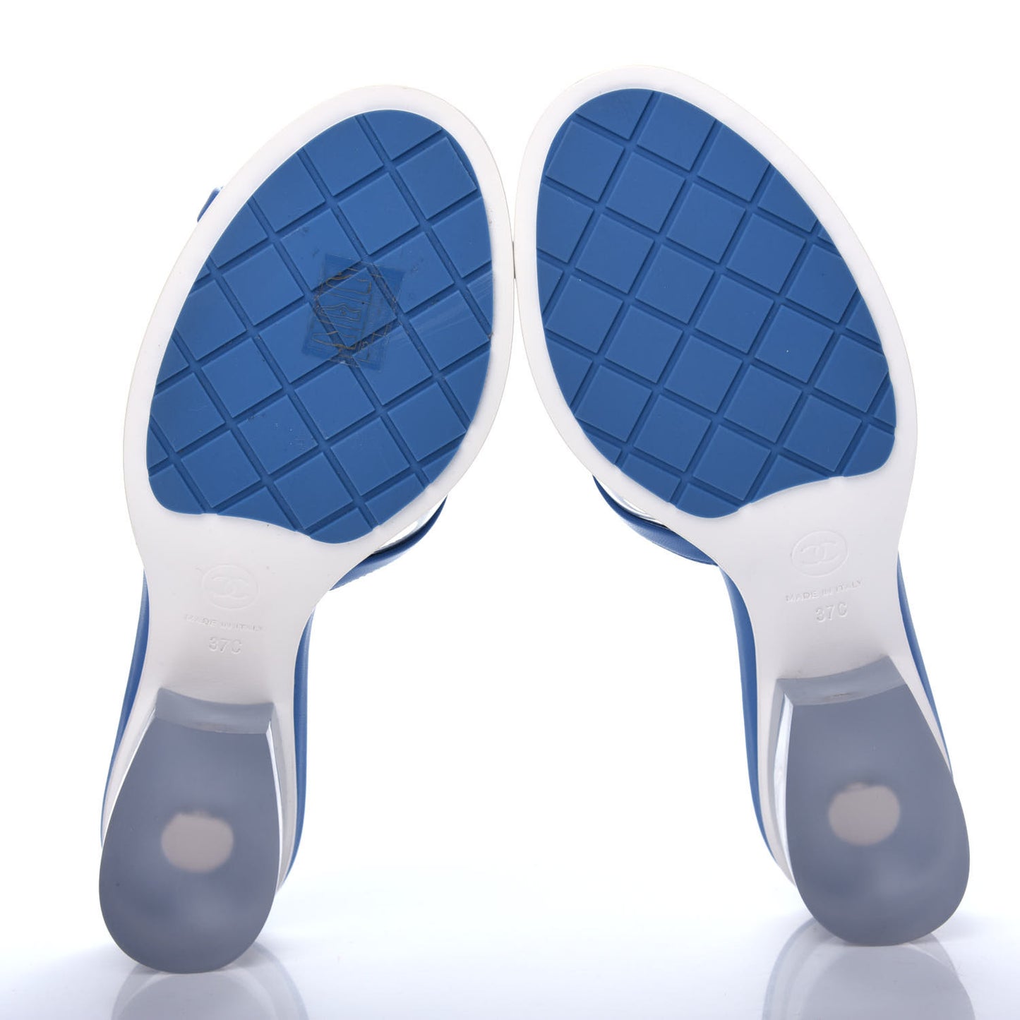 Lambskin PVC Logo Mule 37 Transparent Blue