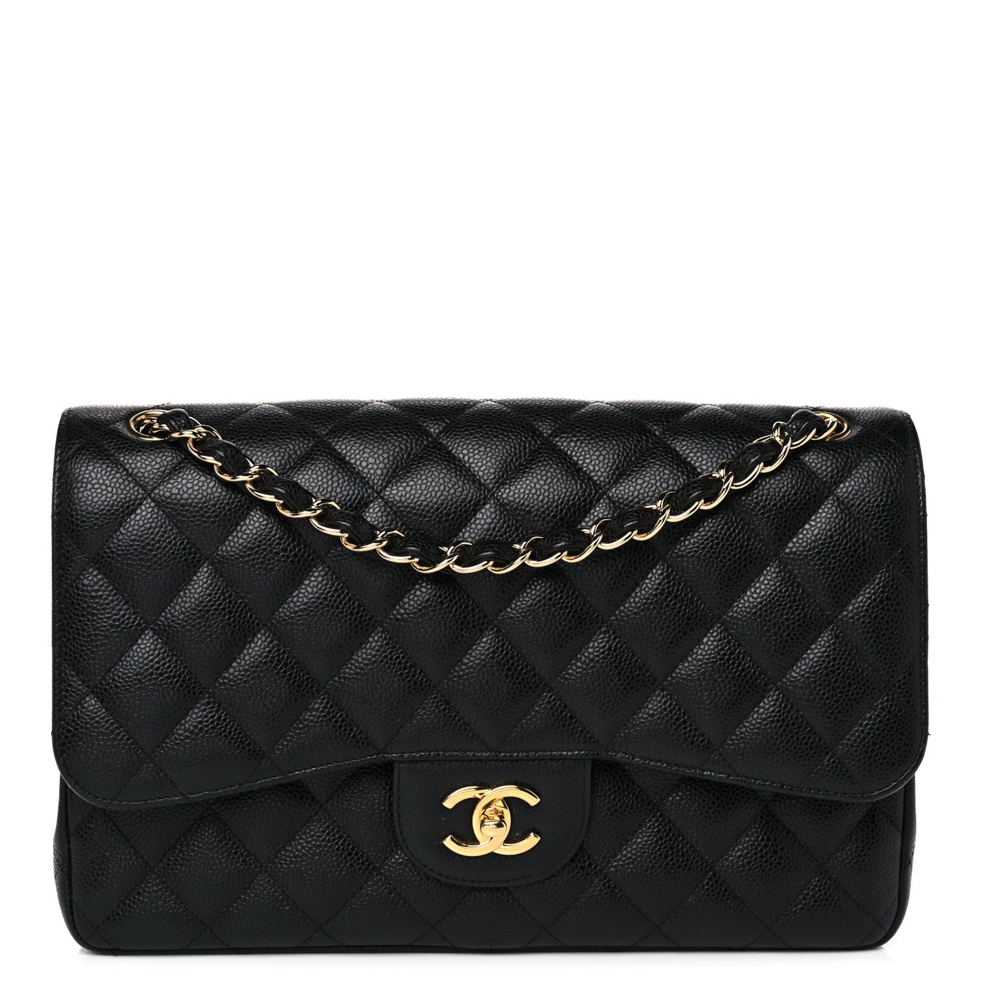 Caviar Quilted Jumbo Double Flap Black