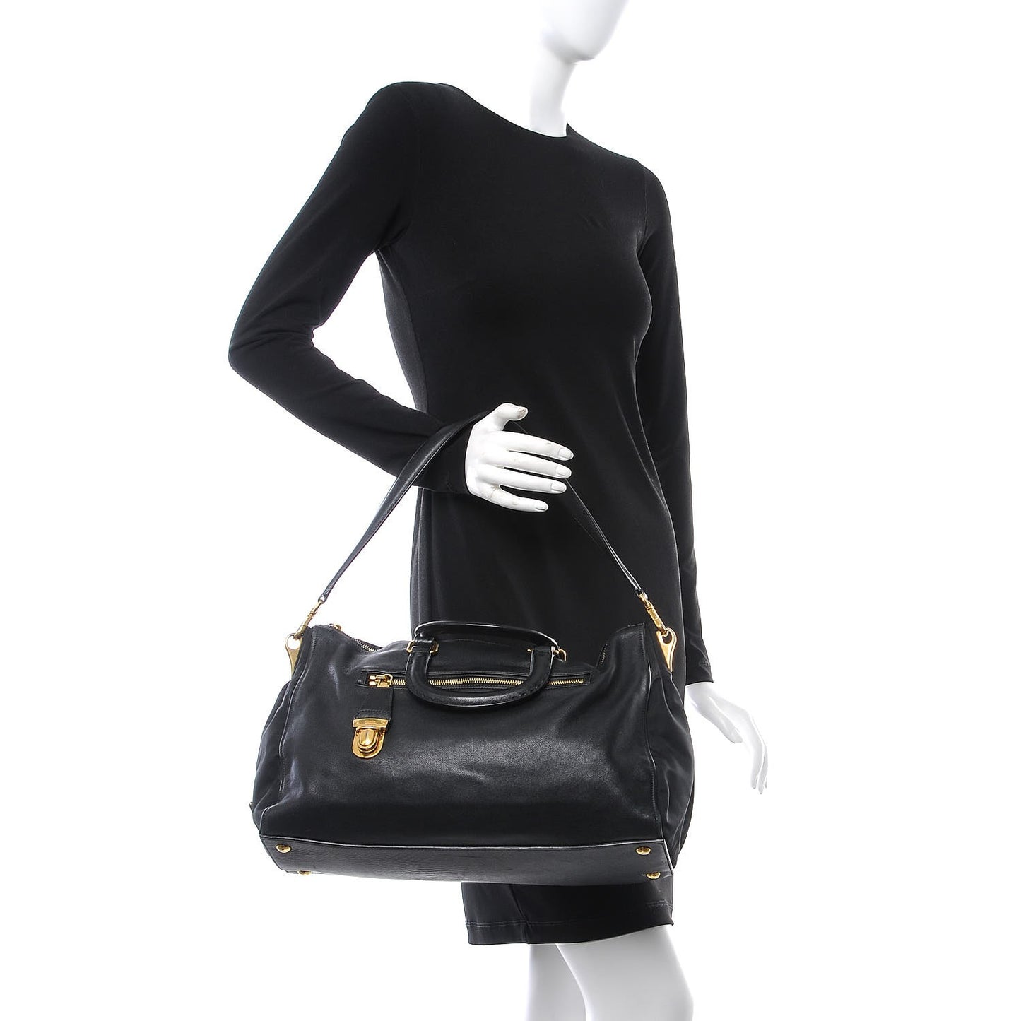 Calfskin Tessuto Nylon Tote Black