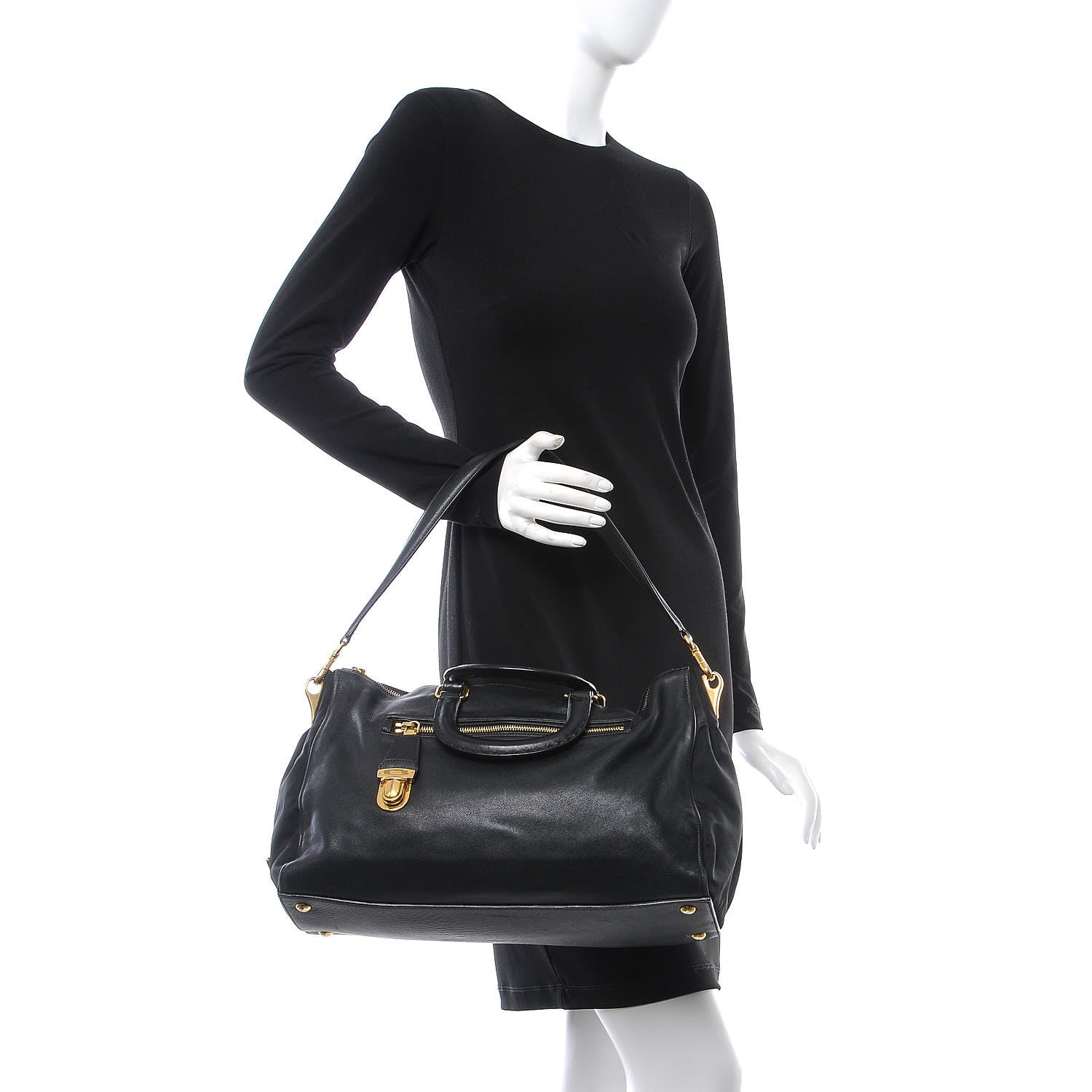 Prada Calfskin Tessuto Nylon Tote Black 2 of 13