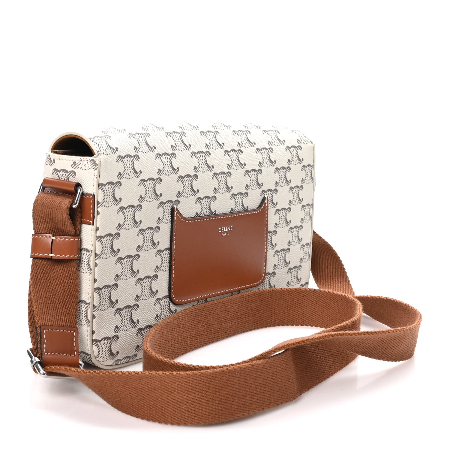 Celine Triomphe Canvas Calfskin Flap Messenger Bag Tan Ecru 3 of 9
