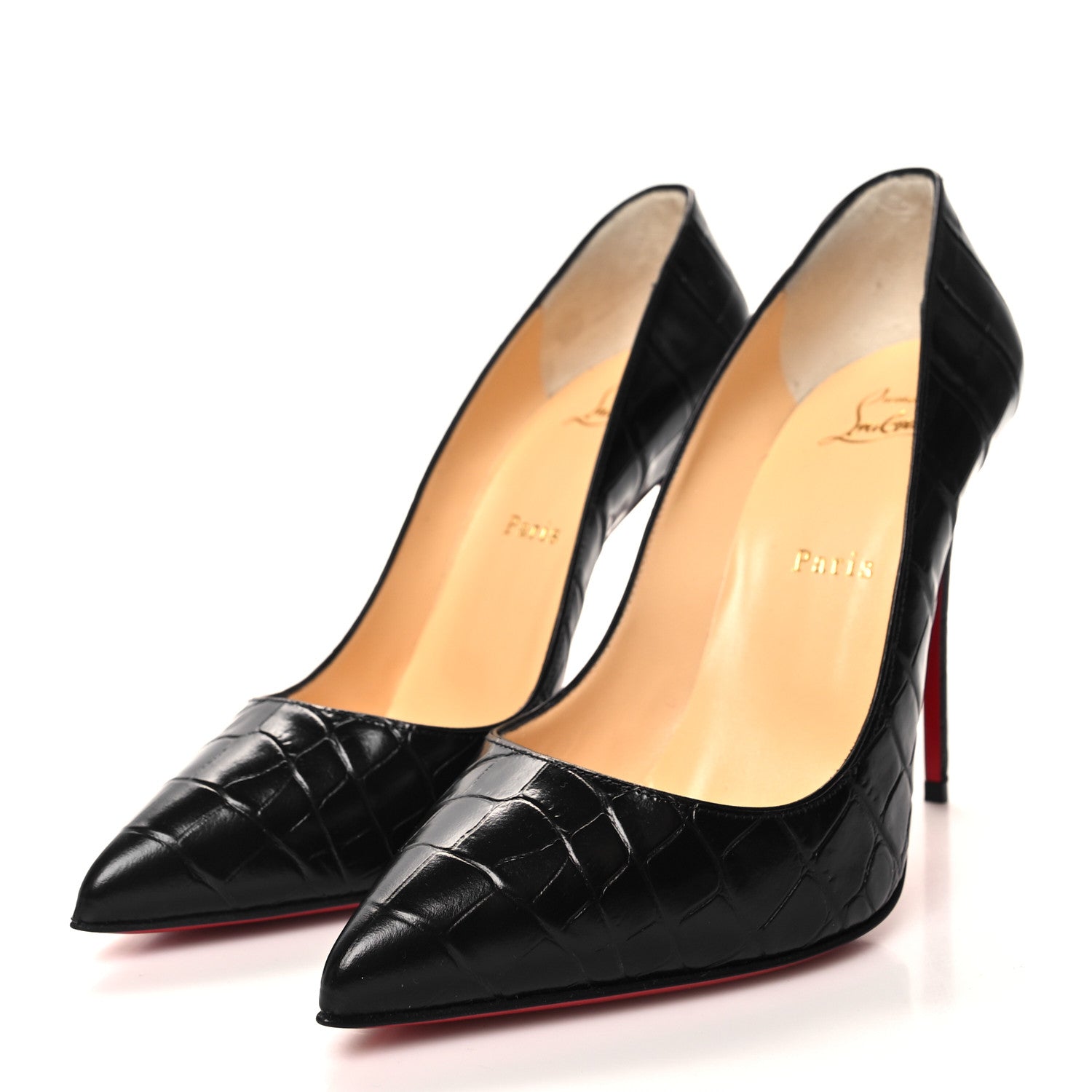 Christian Louboutin Calfskin Crocodile Embossed Pigalle Follies 100 Pumps 39 Black 3 of 8