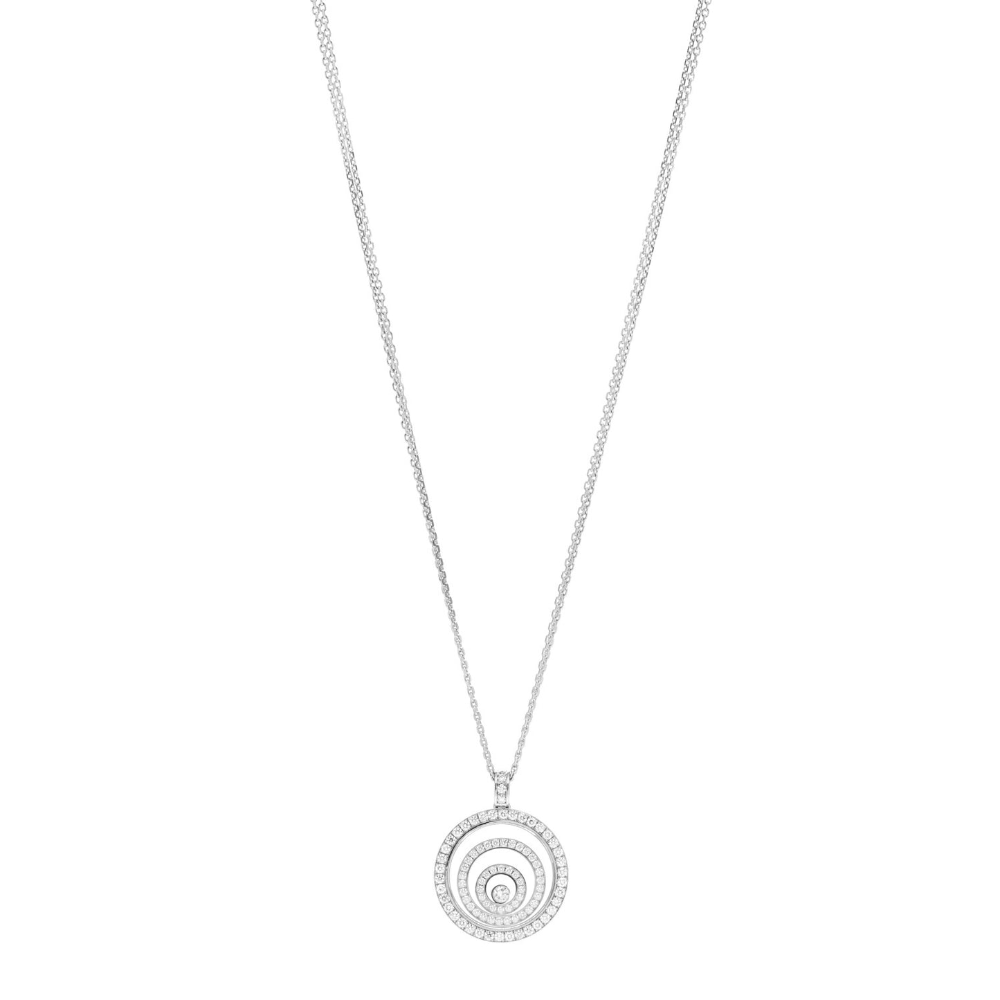 18K White Gold Diamond Happy Spirit Three-Ring Pendant Necklace