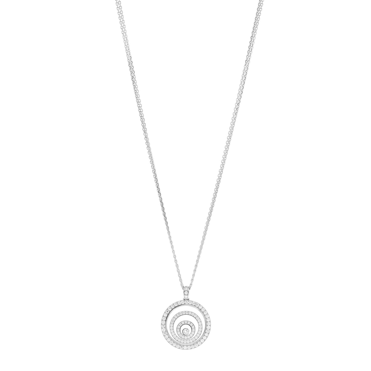 Chopard 18K White Gold Diamond Happy Spirit Three-Ring Pendant Necklace 1 of 4