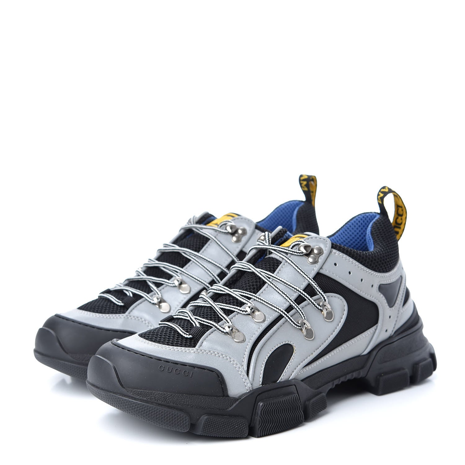 Gucci X SEGA Mesh Technical Canvas Calfskin Reflective Mens Flashtrek Sneakers 10 Silver Black 3 of 10