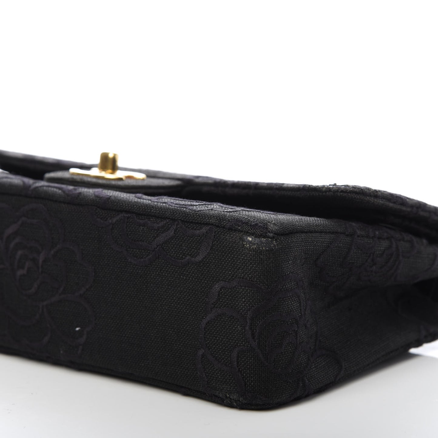 Canvas Camellia Embroidered Medium Double Flap Black
