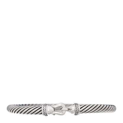 David Yurman Sterling Silver Diamond 5mm Cable Buckle Bracelet 1 of 3